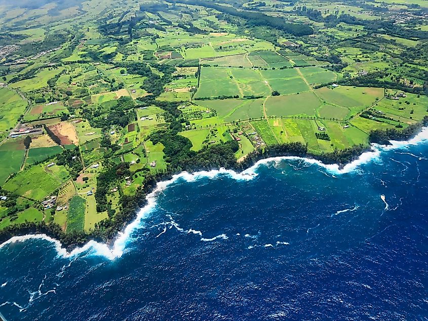 Aerial shot of the Hamakua Coast in Hawaii