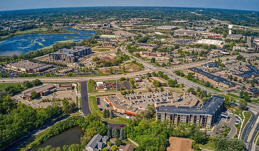 Aerial View of the Shopping District of Eden Prairie, Minnesota during Summer