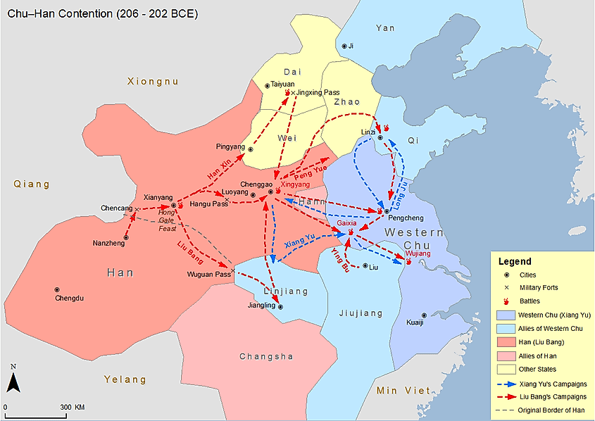 Map of Chu-Han Contention between Qin and Han dynasties.