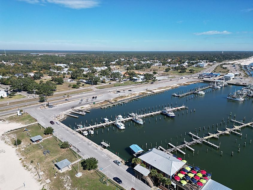 Aerial view of the marina at Pass Christian, Mississippi.