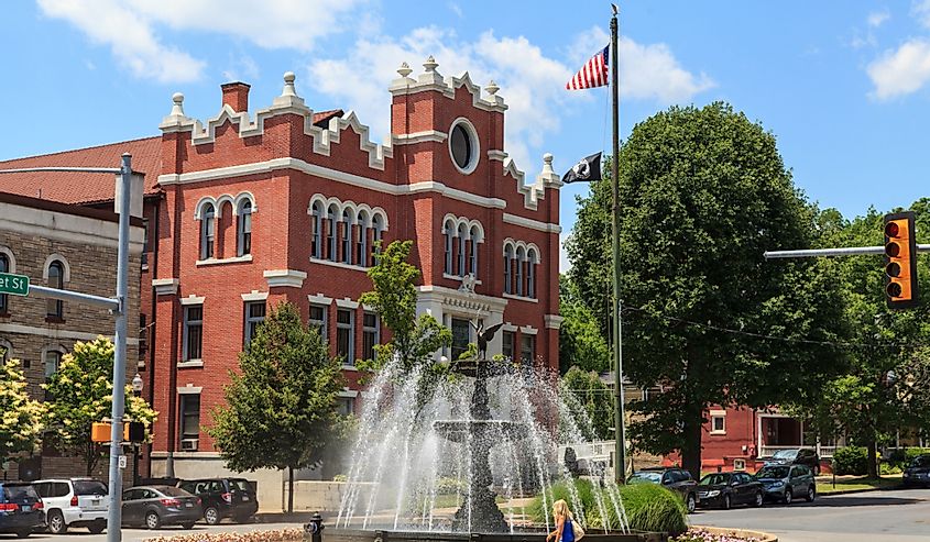 A distinctive fountain located in Market Square in the downtown area of Bloomsburg, Pennsylvania