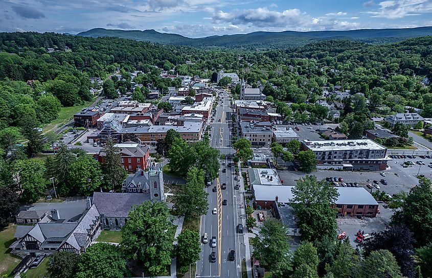 Aerial view of Great Barrington, Massachusetts in summer