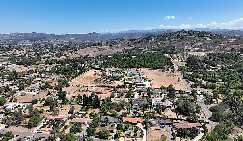 Aerial view of houses and barn in Escondido, San Diego, California.