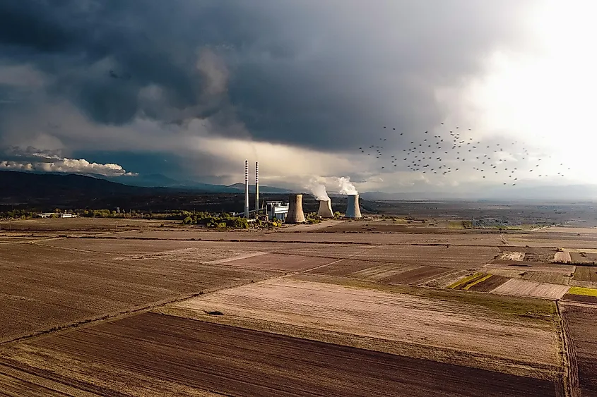 Atomic power station in overcast weather