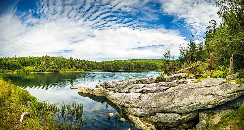 Hemlock Pond in Delaware Water Gap National Recreation Area in New Jersey, is on hiking trail along Blue Mountain, Crater Lake and Appalachian trail.