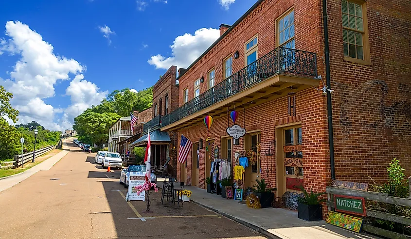 Boutiques and galleries in Natchez, Mississippi.