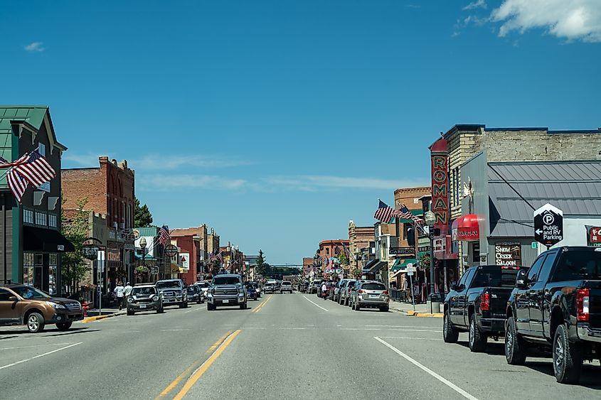 Downtown streets of the small tourist town of Red Lodge, just outside of the Beartooth Highway, via melissamn / Shutterstock.com