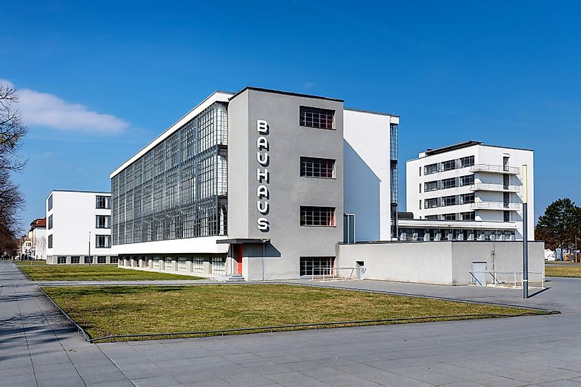 The Bauhaus art school iconic building designed by architect Walter Gropius in 1925 is a listed masterpiece of modern architecture. Credit: Cinematographer / Shutterstock.com
