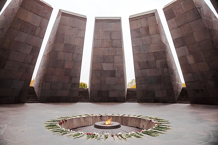 The Armenian Genocide Memorial Complex (Tsitsernakaberd) in Yerevan, Armenia, commemorating the 1.5 million Armenians killed by the Ottoman government between 1915 and 1923.