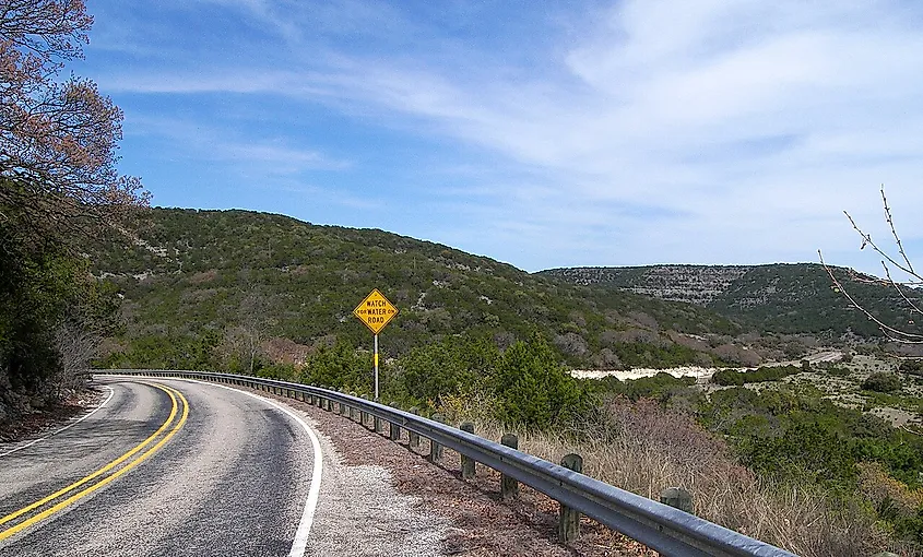 This road together with Ranch to Market Road 336 and Ranch to Market Road 335 form a scenic loop nicknamed the "Twisted Sisters".