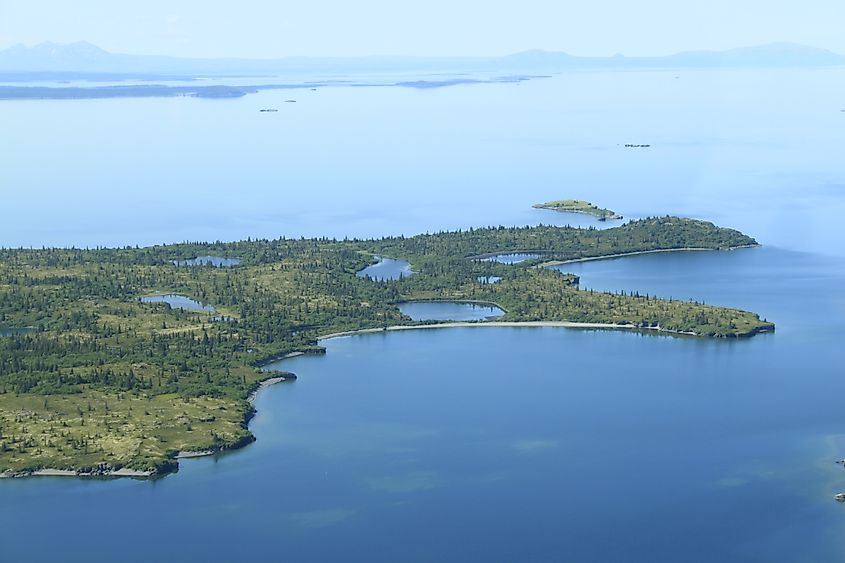 An aerial view of Iliamna Lake in Alaska.