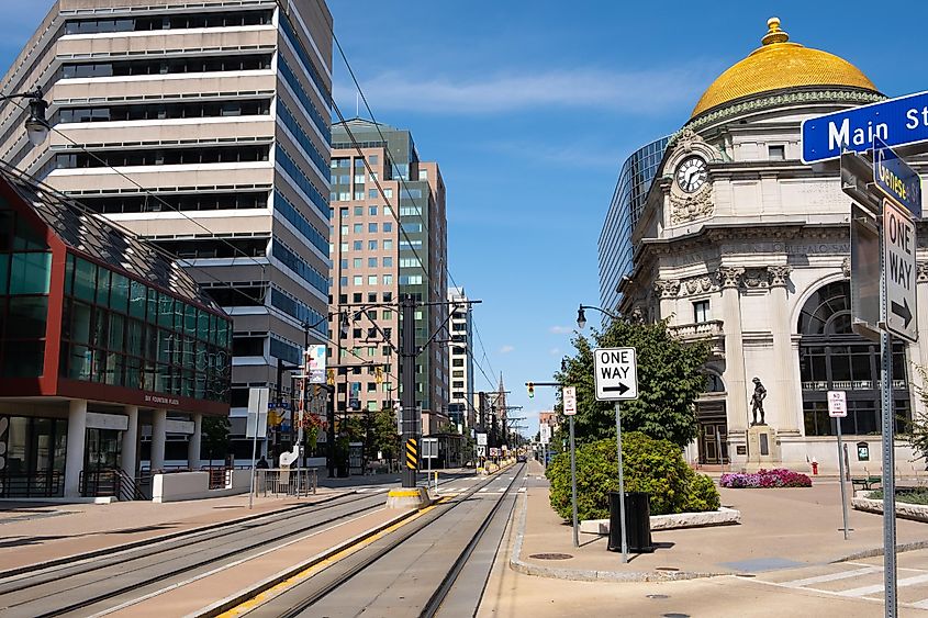 Main Street in downtown Buffalo, New York, via Thomas Leikam / Shutterstock.com