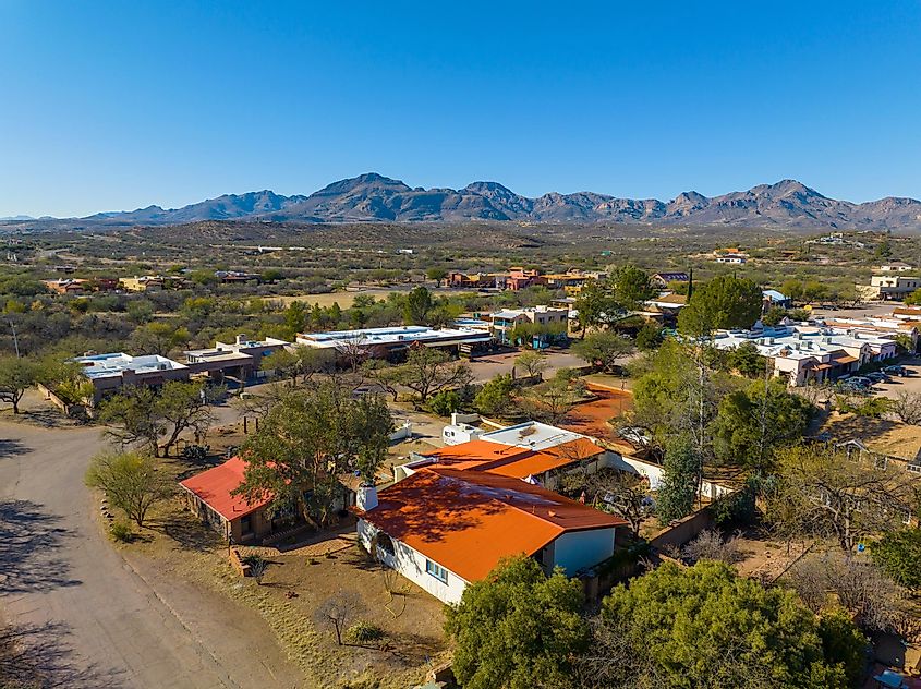 Aerial view of the historic town center of Tubac, Arizona