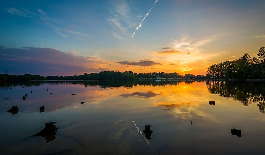 Sunset over Lake Norman from Parham Park, in Davidson, North Carolina