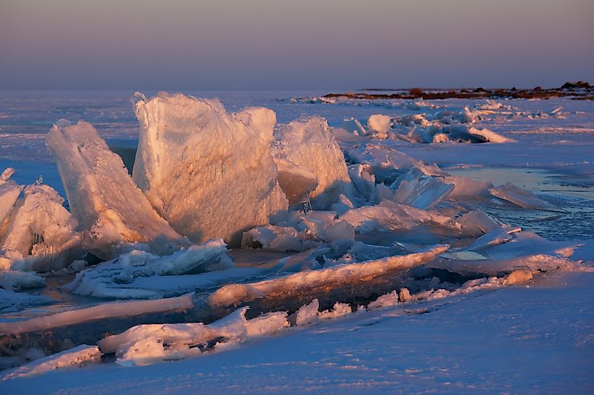 A frozen Lake Balkhash in winter.