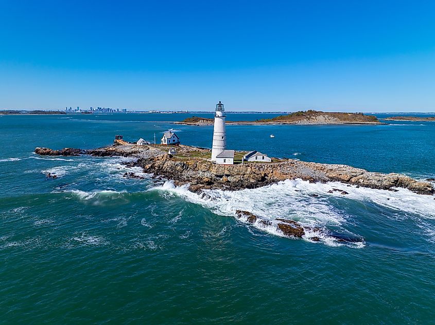 Boston Lighthouse on Little Brewster Island in Boston Harbor, Boston, Massachusetts.