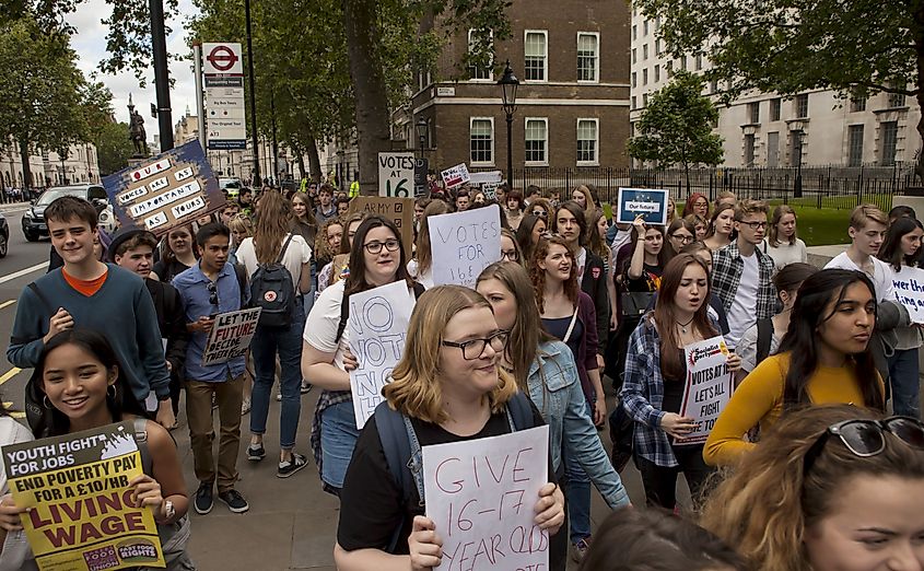  small protest was run in London today to demand the vote for young people 16 and over.  Editorial credit: Ms Jane Campbell / Shutterstock.com