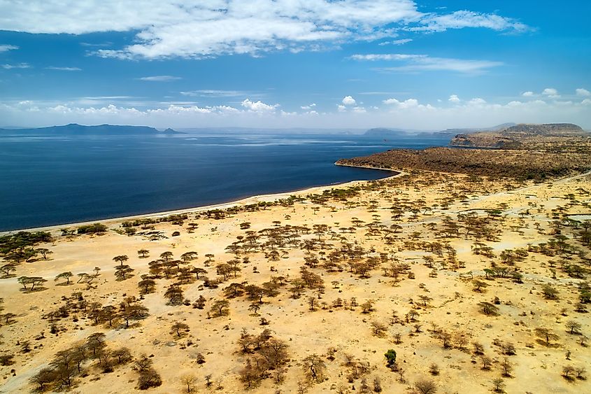 Aerial view of the shore of lake Tana, one from the Great African Rift Valley lakes in Ethiopia.