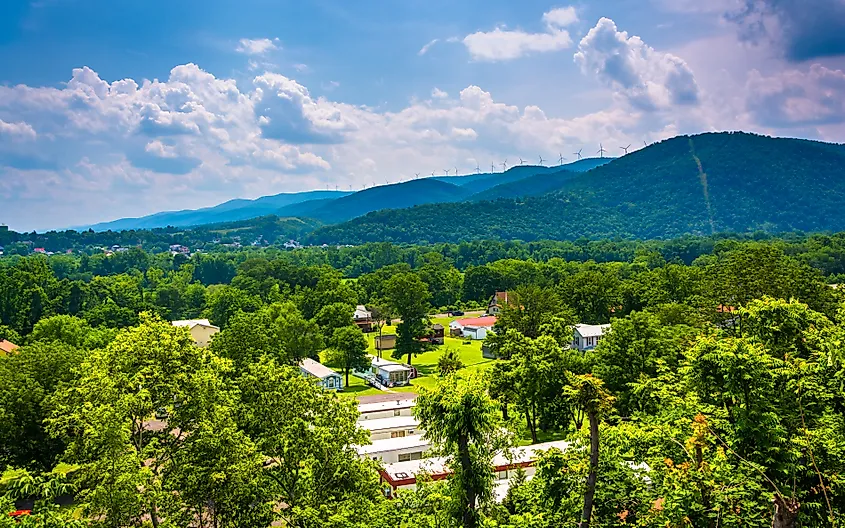 View of a trailer park and mountains near Keyser, West Virginia.
