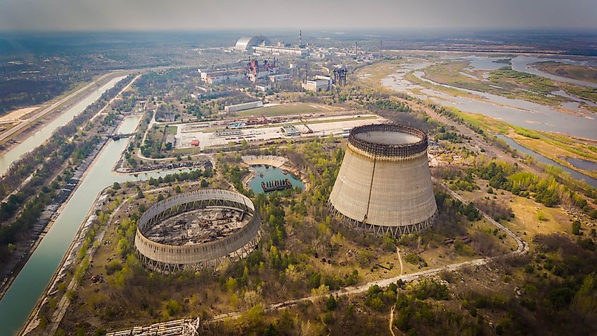 Aerial shot of Chernobyl nuclear reactors
