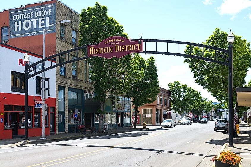 The historic district of Cottage Grove, Oregon