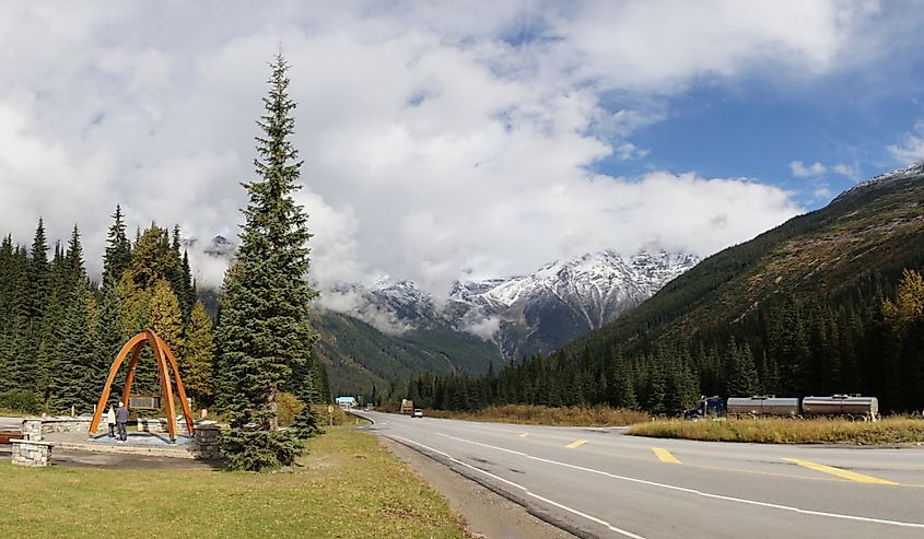 Glacier National Park with mountains and forest hiking trails in British Columbia, Canada.