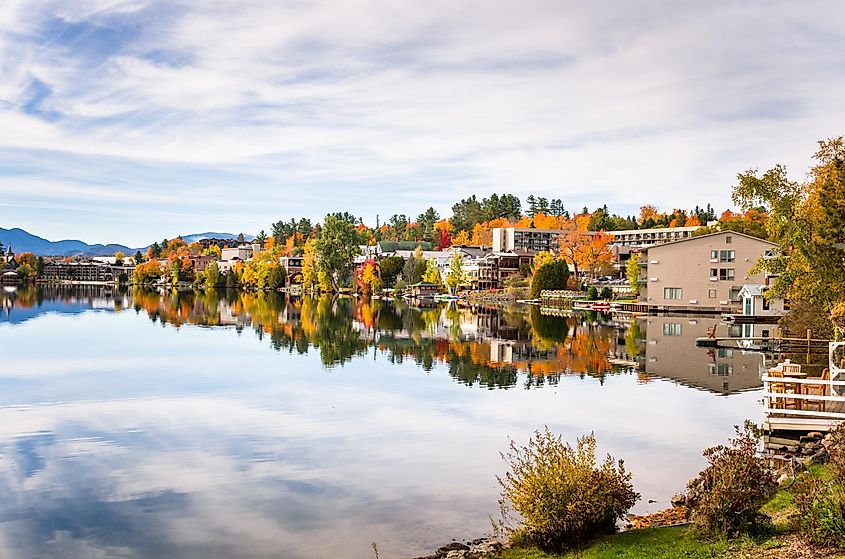 Overlooking Lake Placid with autumn colors.