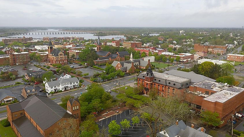 Aerial view of New Bern, North Carolina.