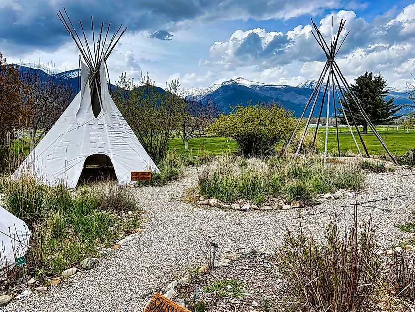 Replica of Salish Encampment at St. Mary's Mission in Stevensville Montana.