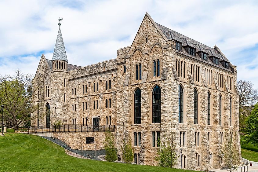 NORTHFIELD, MN,USA - MAY 10, 2021 - Holland Hall on the campus of St. Olaf College.