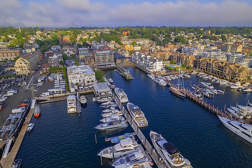 An aerial shot of the Newport Harbor in Rhode Island