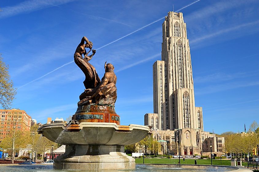 The Mary Schenley Memorial and Cathedral of Learning in Pittsburgh, Pennsylvania