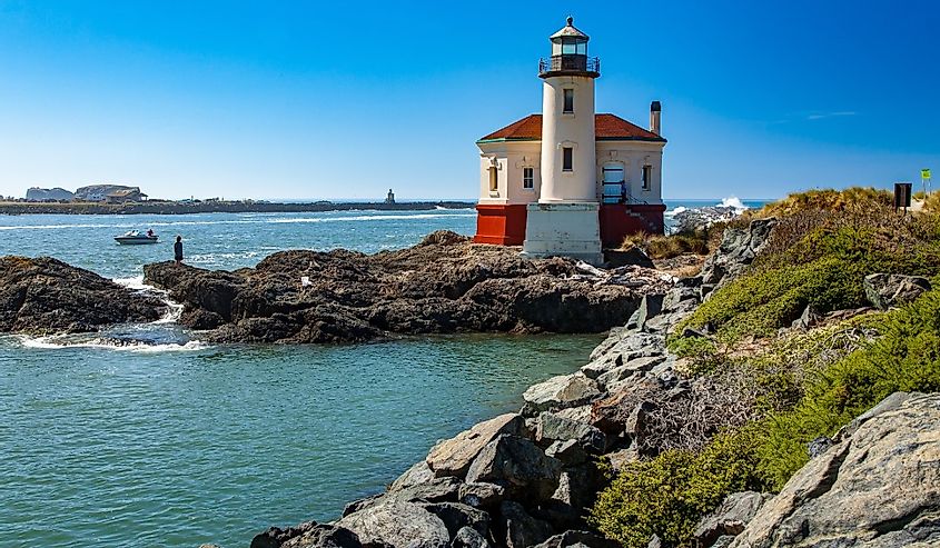 The Bandon Lighthouse on the Coquille River at Bandon, on the southern Oregon coast.
