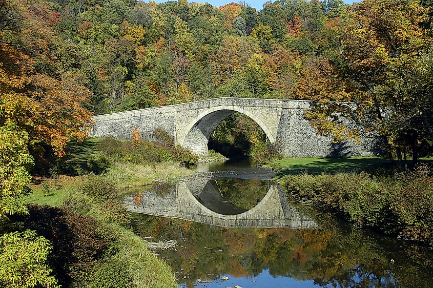 The old stone Casselman Bridge at Casselman State Park, Grantsville, Maryland.