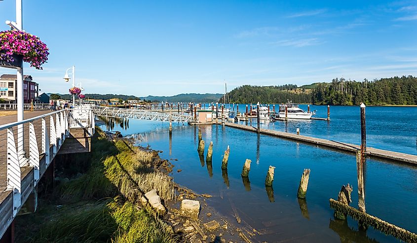 Riverwalk in Siuslaw River in Florence, Oregon