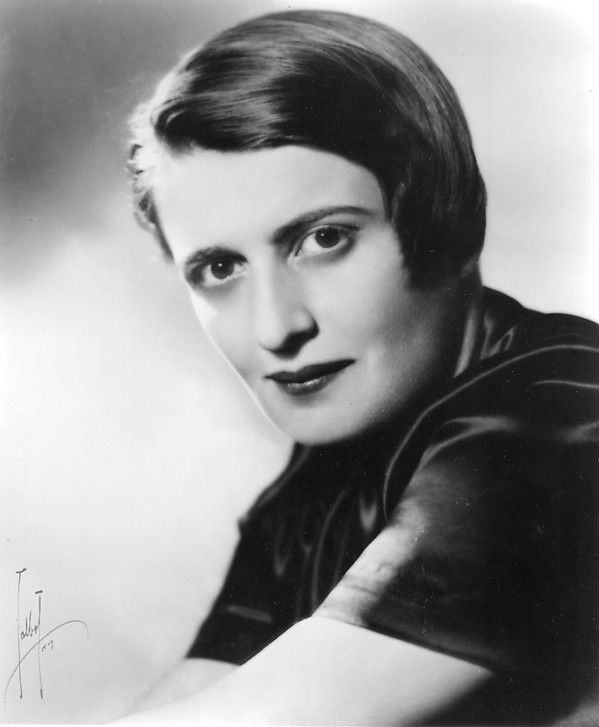 Portrait of Russian-American writer Ayn Rand used for the first-edition back cover of her novel "The Fountainhead" (1943).
