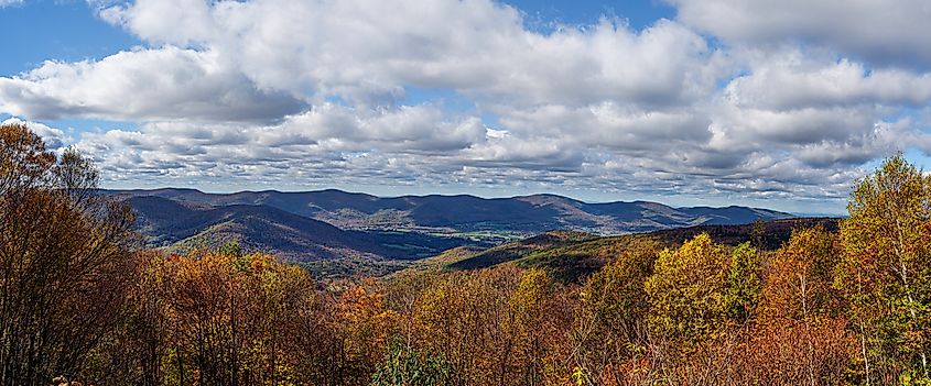 View of the Berkshire mountain range in western Massachusetts looking north from Mount Greylock