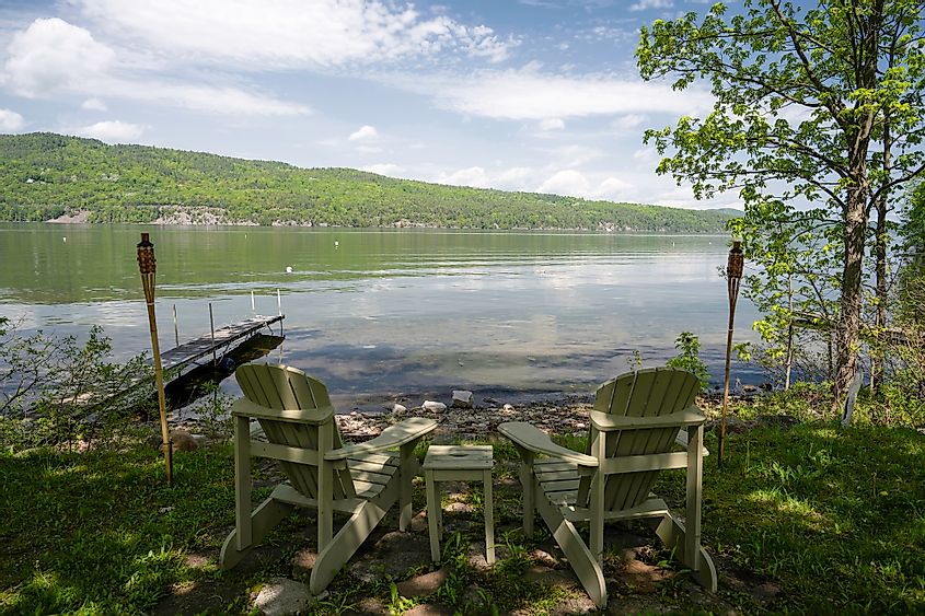 Adirondack chairs by Lake Champlain in New York