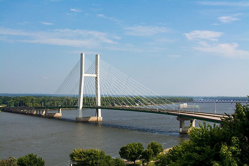 The Great River Bridge over the Mississippi in Burlington, Iowa.