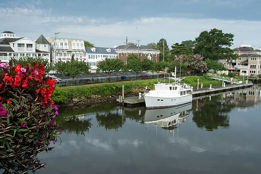 Downtown Lewes, Delaware, from the bridge with the canal.