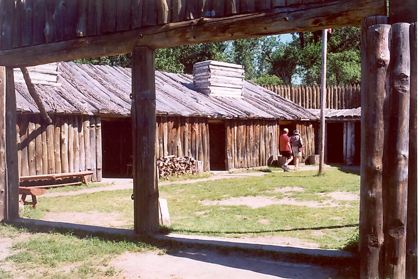 Reconstructed log buildings at Fort Mandan in North Dakota.