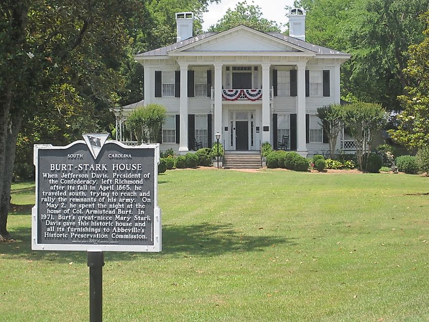 Historic Burt-Stark House in Abbeville, South Carolina.