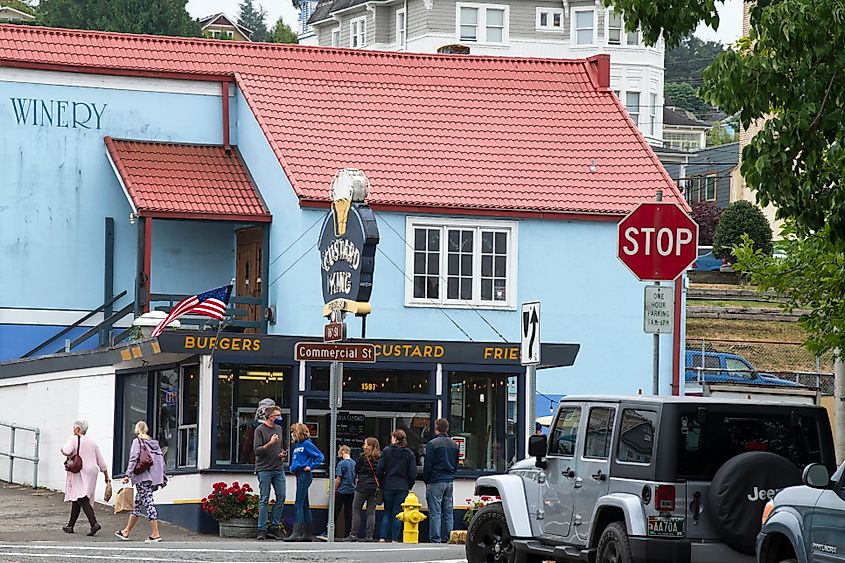 People lining up to buy food at Custard King in downtown Astoria