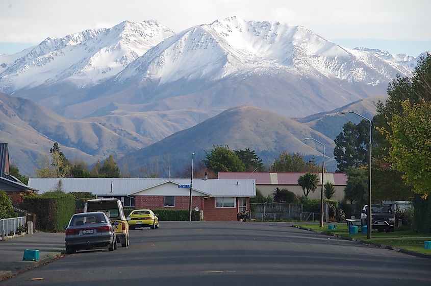 Snow-capped mountains above Methven, Canterbury, New Zealand