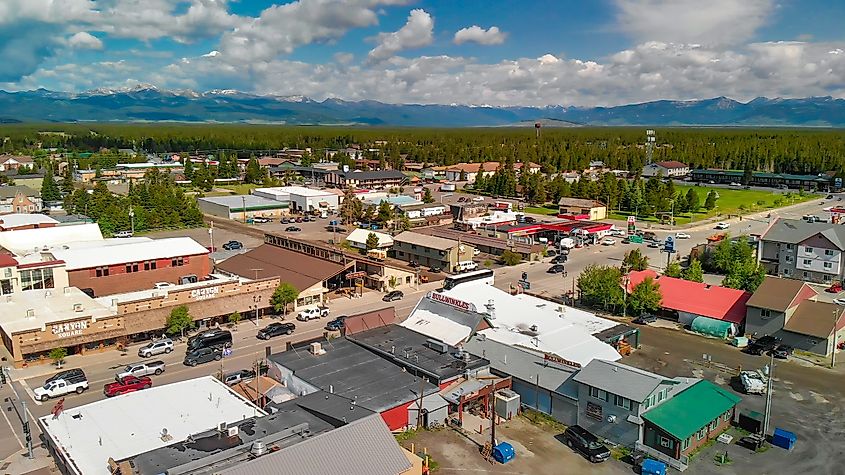 Aerial view of West Yellowstone, Montana