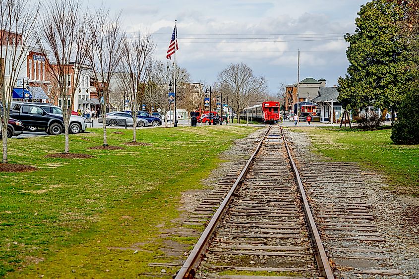 The rail track running through Blue Ridge, Georgia.