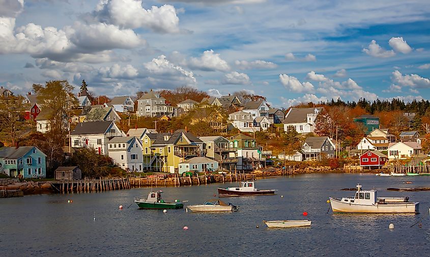 Lobster boats anchored in a Stonington, Maine