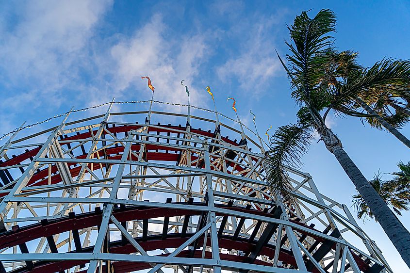The Giant Dipper roller coaster in Belmont Park.