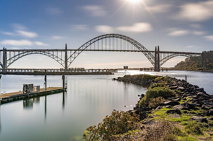 Expanse of the bay bridge in Newport, Oregon.