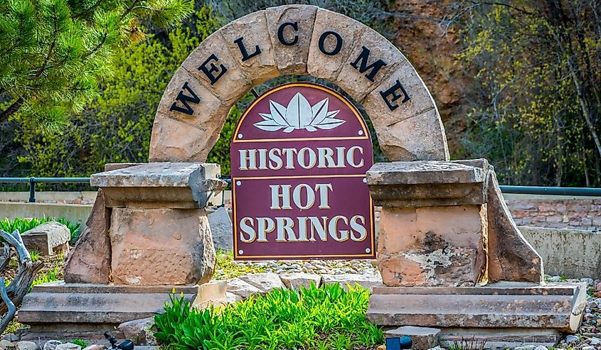 A welcoming signboard to Hot Springs at the entry point of unique attractions of the area
